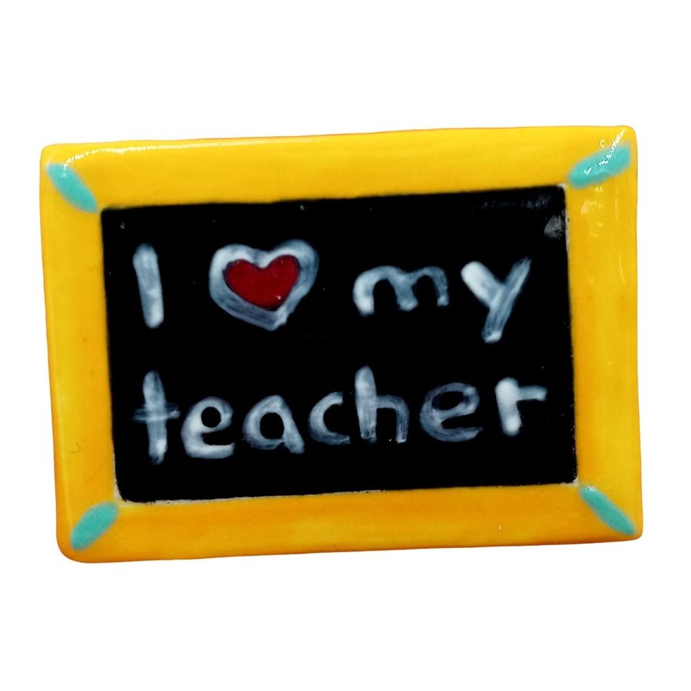 I Heart My Teacher Pin Brooch OOAK Art To Wear Artist Signed Ceramic Vintage